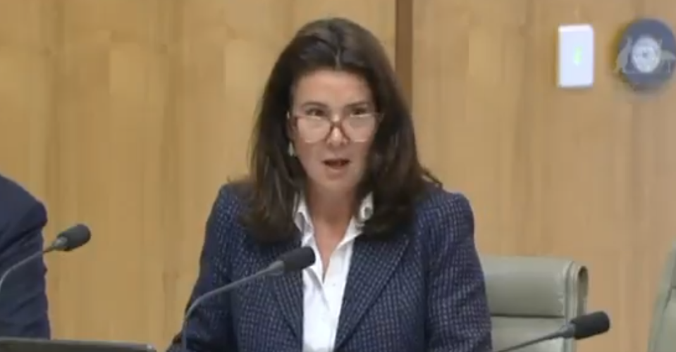 Senator Jane Hume gasping in shock at her remark. 