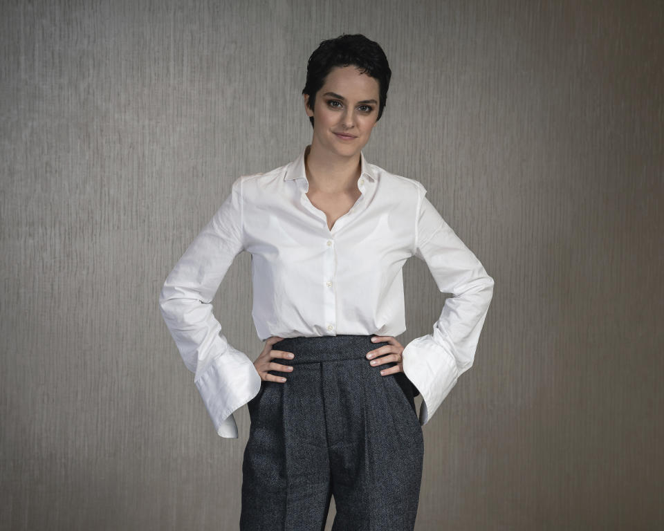 FILE - This Sept. 30, 2019, file photo shows actress Noémie Merlant posing for a portrait in New York to promote her film, "Portrait of a Lady on Fire." The emotions stirred up by “Portrait of a Lady on Fire” have been considerable since its debut at last May's Cannes Film Festival. There, it won best screenplay and Celine Sciamma became the first female director to win the Queer Palme, an award given to the best LGBTQ-themed film across the festival. (Photo by Christopher Smith/Invision/AP, File)