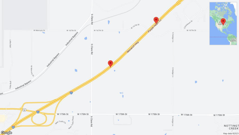 A detailed map that shows the affected road due to 'Reports of a crash on eastbound I-35' on November 22nd at 5:29 p.m.