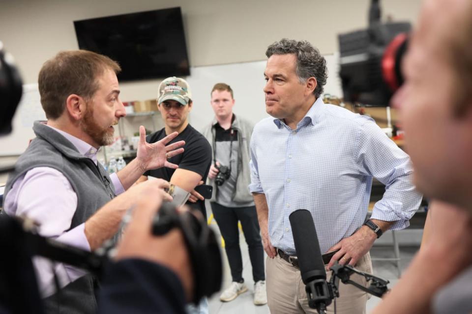 <div class="inline-image__caption"><p>Chuck Todd speaks with Dave McCormick after touring the Lackawanna Petroleum and Gas College on May 10, 2022, in Tunkhannock, Pennsylvania.</p></div> <div class="inline-image__credit">Michael M. Santiago/Getty</div>