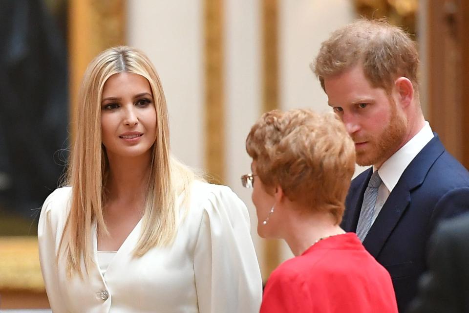 Ivanka Trump and Prince Harry view displays of American-themed items of the Royal Collection at Buckingham Palace on June 3, 2019, following a private lunch for President Donald Trump and first lady Melania Trump on the first day of their three-day State Visit to the UK.