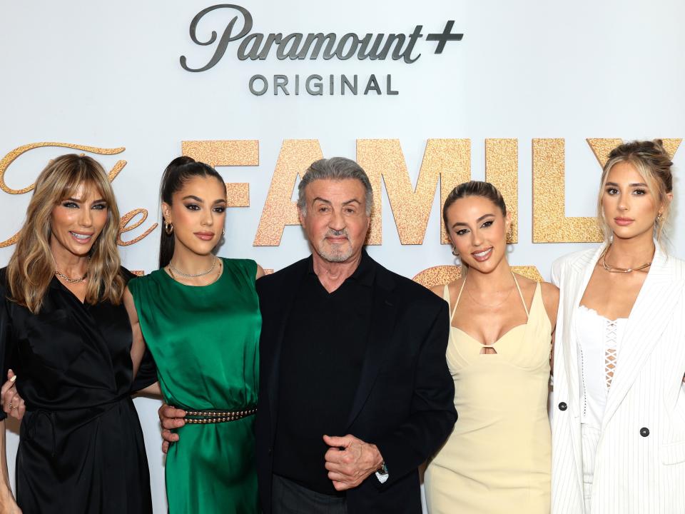 jennifer flavin, sistine stallone, sylvester stallone, sophia stallone, and scarlet stallone on the red carpet for the family stallone