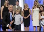 Democratic vice presidential candidate Sen. Joe Biden, D-Del., left, and other family members watch Biden's grandson Hunter wave from the stage at the Democratic National Convention in Denver, Wednesday, Aug. 27, 2008. (AP Photo/Jae C. Hong)