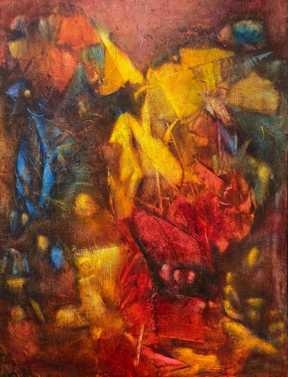 Artwork by Terrie Corbett, titled "She Dreams in Color," a piece made with oil & cold wax.