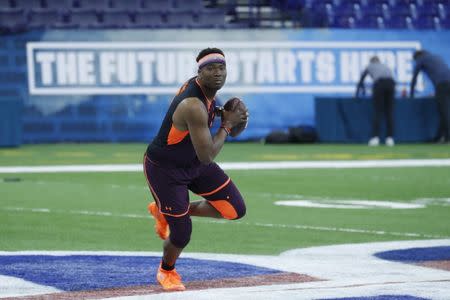 FILE PHOTO: Mar 2, 2019; Indianapolis, IN, USA; Ohio State quarterback Dwayne Haskins (QB05) throws a pass during the 2019 NFL Combine at Lucas Oil Stadium. Mandatory Credit: Brian Spurlock-USA TODAY Sports