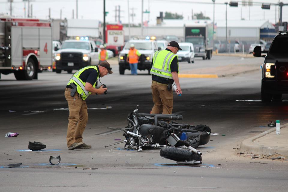 Lubbock police investigate a motorcycle crash on Avenue Q at Marsha Sharp Freeway following a pursuit Tuesday, June 7, 2022. Serious injuries were reported.