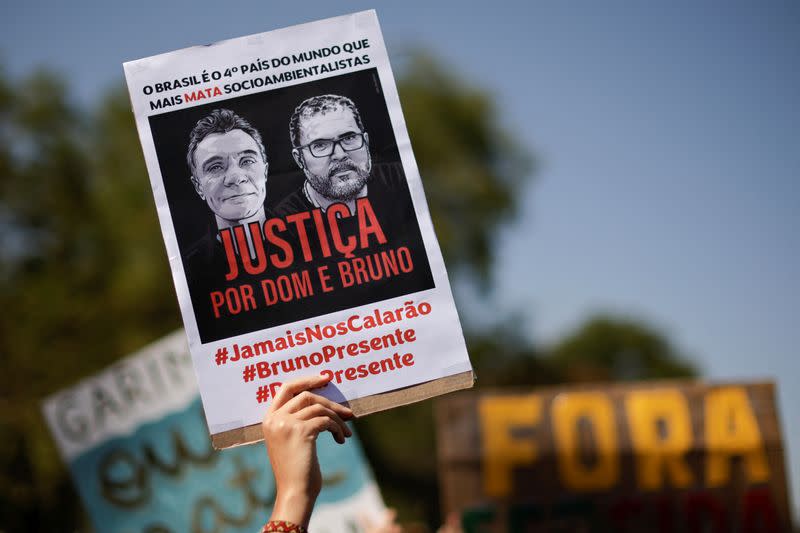 Protest for journalist Dom Phillips and indigenous expert Bruno Pereira, in Brasilia