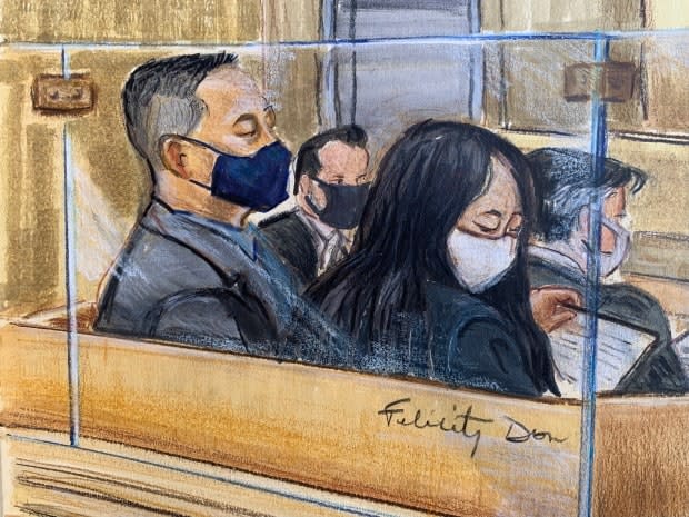 Meng Wanzhou sits beside an interpreter as she listens to her lawyers argue that she is being used as a political pawn. The Huawei executive is facing extradition to the United States.