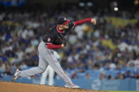 Washington Nationals pitcher Patrick Corbin throws to a Los Angeles Dodgers batter during the fourth inning of a baseball game Tuesday, April 16, 2024, in Los Angeles. (AP Photo/Marcio Jose Sanchez)