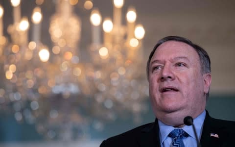 Mike Pompeo has been travelling in the Middle East - Credit: NICHOLAS KAMM/AFP/Getty Images