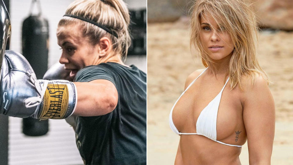 Paige VanZant is seen her hitting a punching bag and posing for a swimsuit photo shoot.