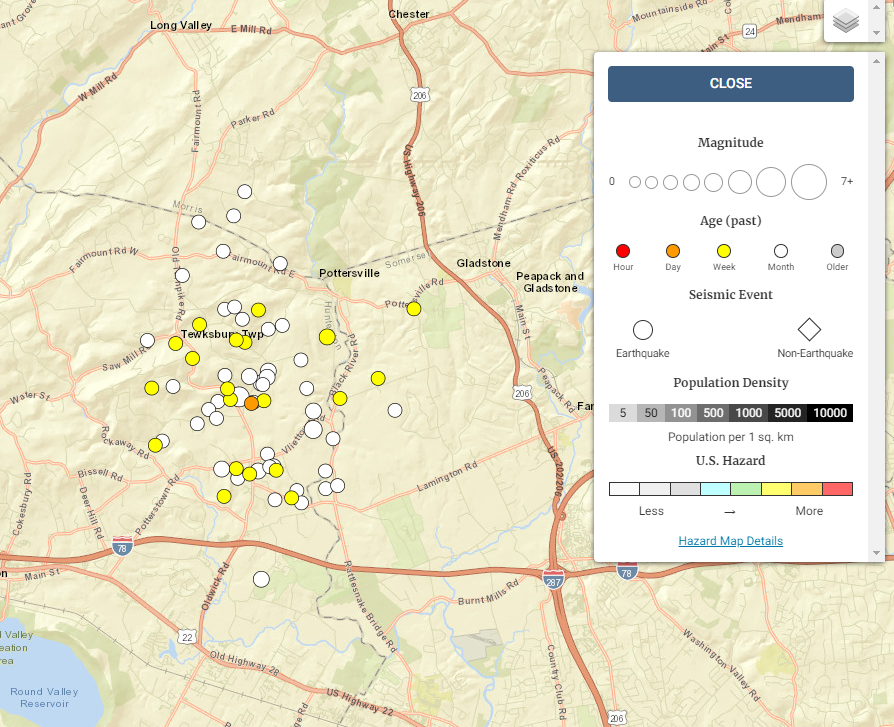 Earthquake tracker map as of April 16, 2024.