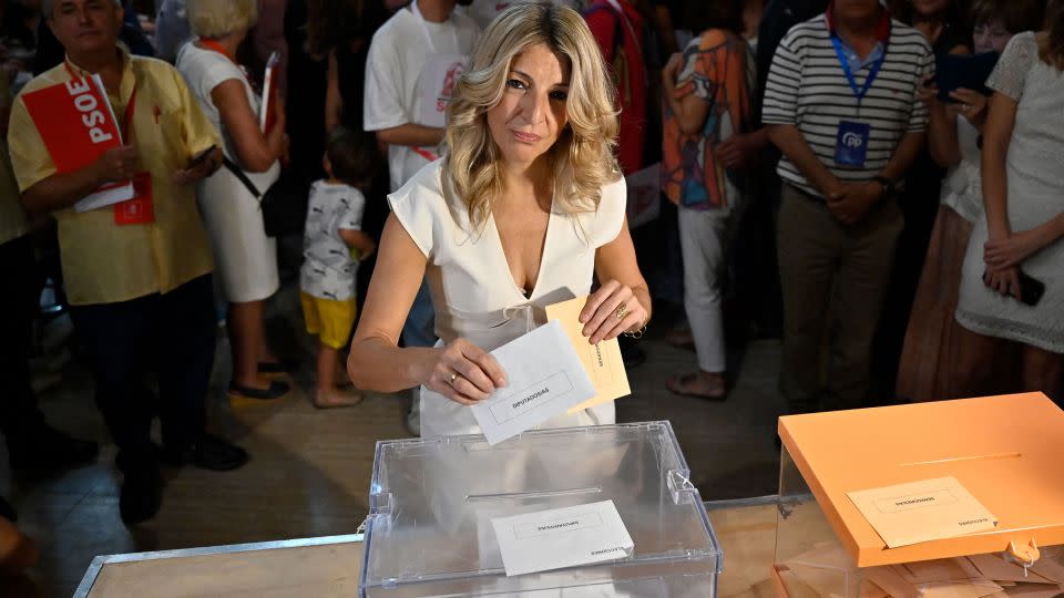 Sumer's leader, and Spain's Deputy Prime Minister,  Yolanda Diaz, voted in Madrid.  - Oscar del Pozo/AFP/Getty Images