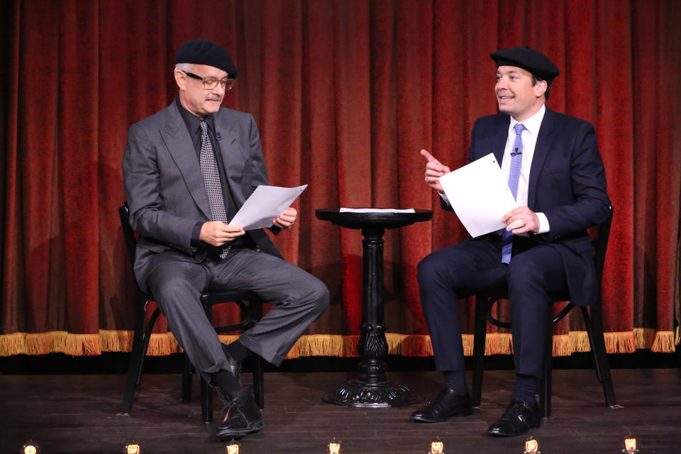 Actor Tom Hanks and host Jimmy Fallon during Kid Theater on October 15, 2015 -- (Photo by: Douglas Gorenstein/NBC/NBCU Photo Bank via Getty Images)