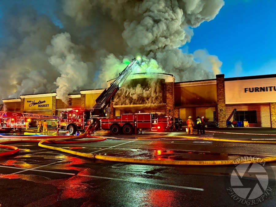 Crews battled the fire at Martin’s County Market for hours on Thursday morning, February 15, 2024. (Photo Courtesy: Zack Spadaccia)