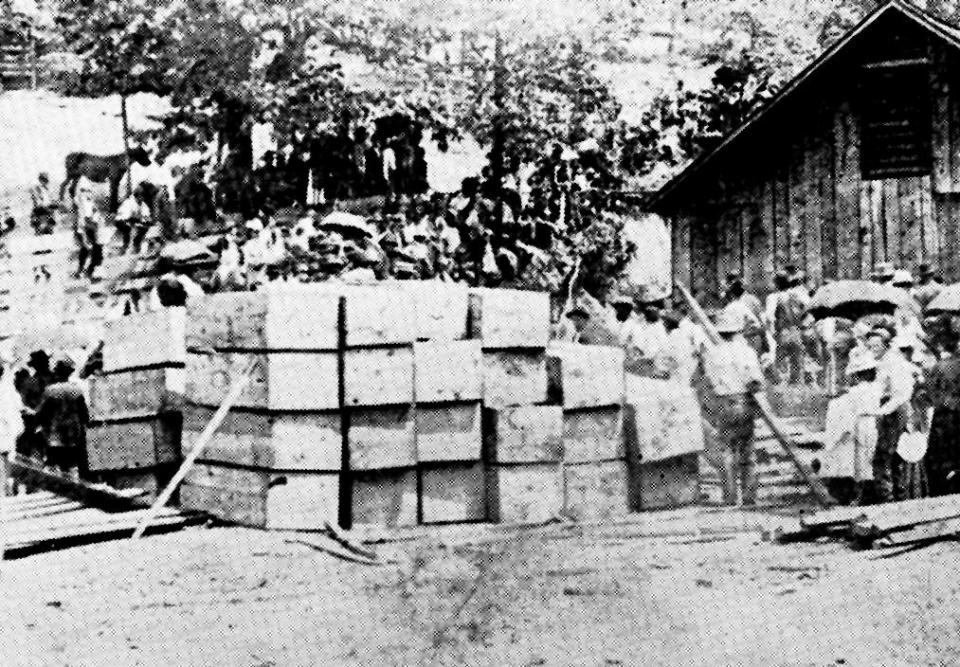 Coffins are collected for the 216 miners who were killed in the Fraterville Mine explosion in May 1902. It was Tennessee's worst mine disaster.