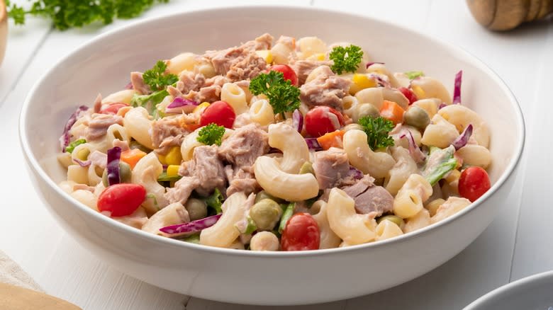 colorful bowl of pasta salad