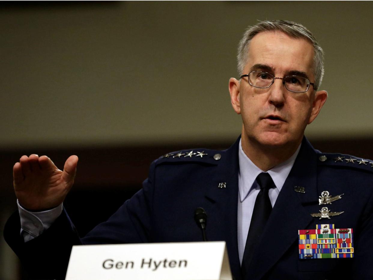 U.S. Air Force General John Hyten, seen here on Capitol Hill in Washington on April 4, 2017, said he would refuse an illegal nuclear strike order: REUTERS/Yuri Gripas