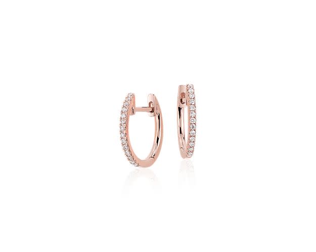 Petite Diamond Huggie Hoop Earrings In 14k Rose Gold