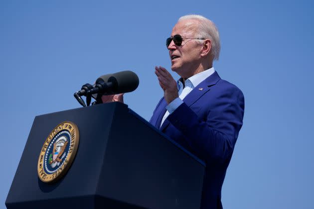 President Joe Biden speaks about climate change and clean energy at Brayton Power Station on Wednesday in Somerset, Massachusetts. (Photo: Evan Vucci via Associated Press)