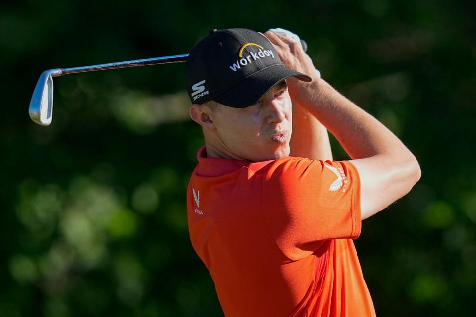 Matt Fitzpatrick hits from the 14th tee during the second round of the Memorial Tournament (Darron Cummings/AP) (AP)