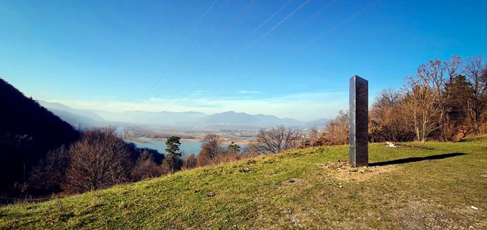 A metal structure sticks from the ground on the Batca Doamnei hill, outside Piatra Neamt in northern Romania, on Nov. 27, 2020. AP