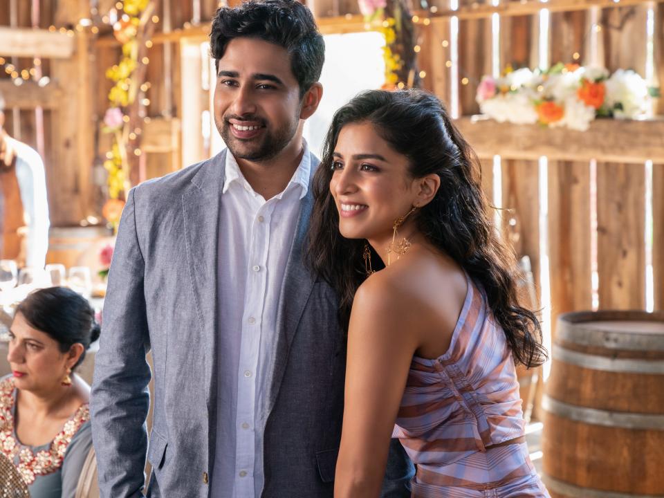 ravi and asha embracing in wedding season on netflix
