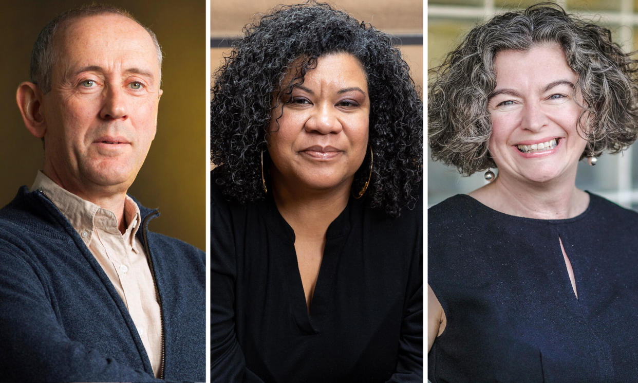 <span>London Theatre Company director Nicholas Hytner, who says state schools ‘have been robbed’, with artistic director of Bristol Old Vic, Nancy Medina, and artistic director of Staffordshire’s New Vic, Theresa Heskins.</span><span>Composite: Murdo Macleod / Barbara Evripdou / Andrew Billington</span>