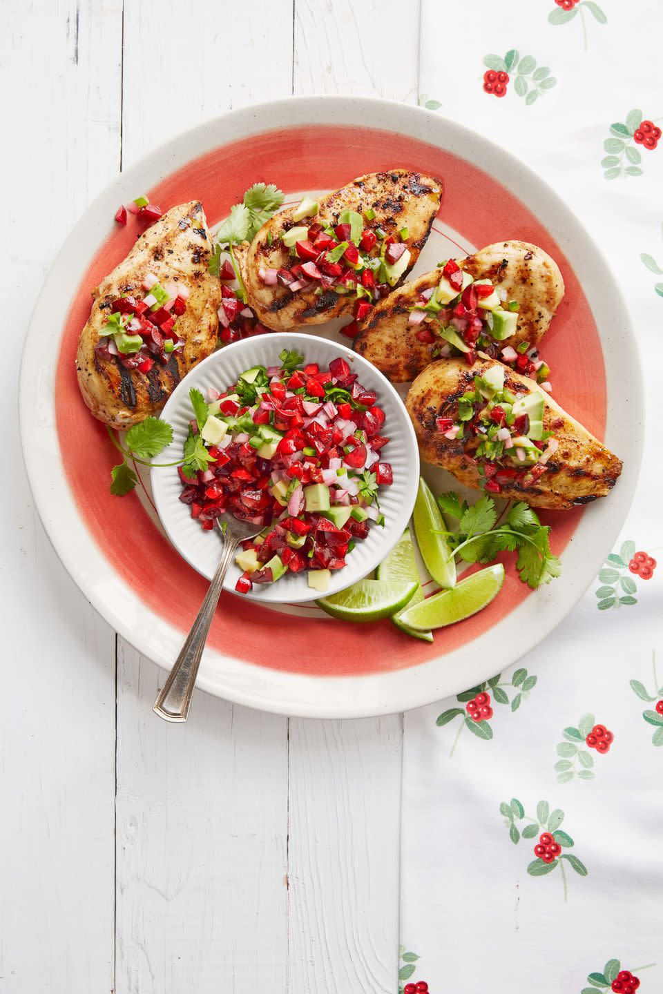 Chili-Garlic Grilled Chicken With Avocado-Cherry Salsa