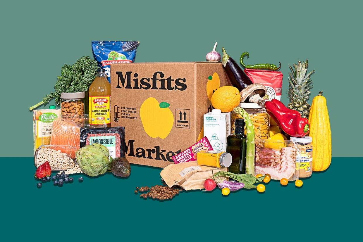 Misfits Market box with produce and other products alongside