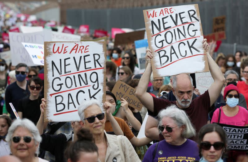 FILE PHOTO: Abortion rights protesters participate in nationwide demonstrations, in New York City