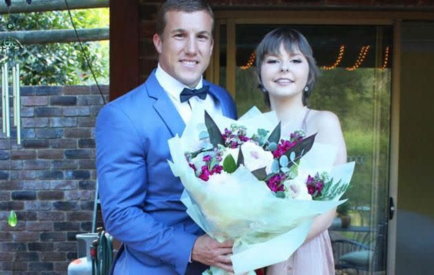 Hannah Rye went to her formal with Newcastle Knights player Trent Hodkinson. Photo: Twitter