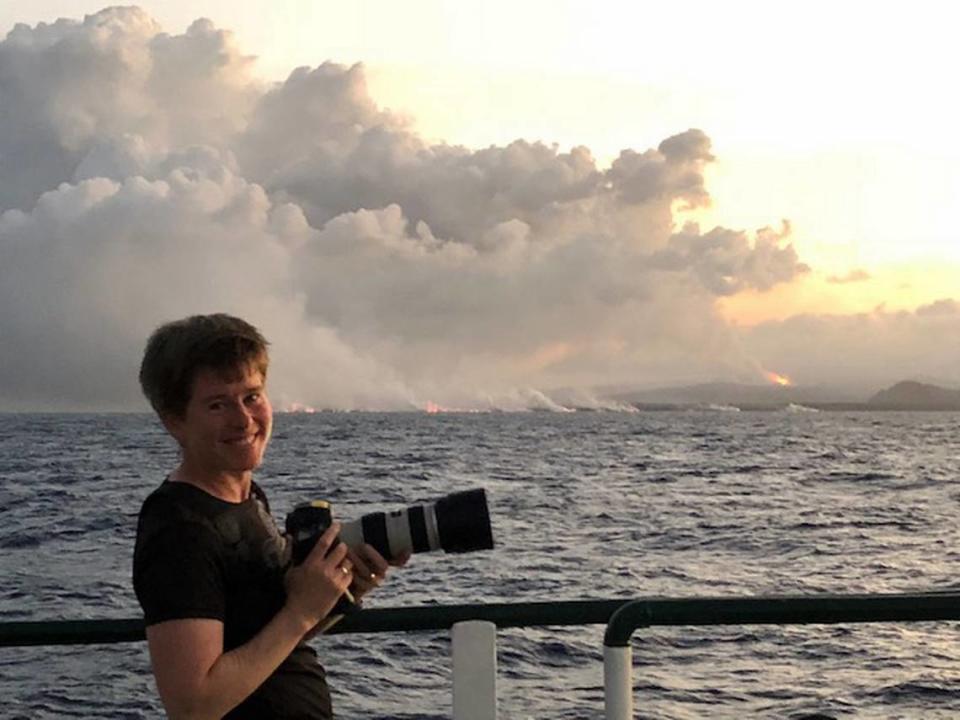 Western Washington University geology professor Jackie Caplan-Auerbach is shown doing field work off the coast of Hawaii in July 2018.