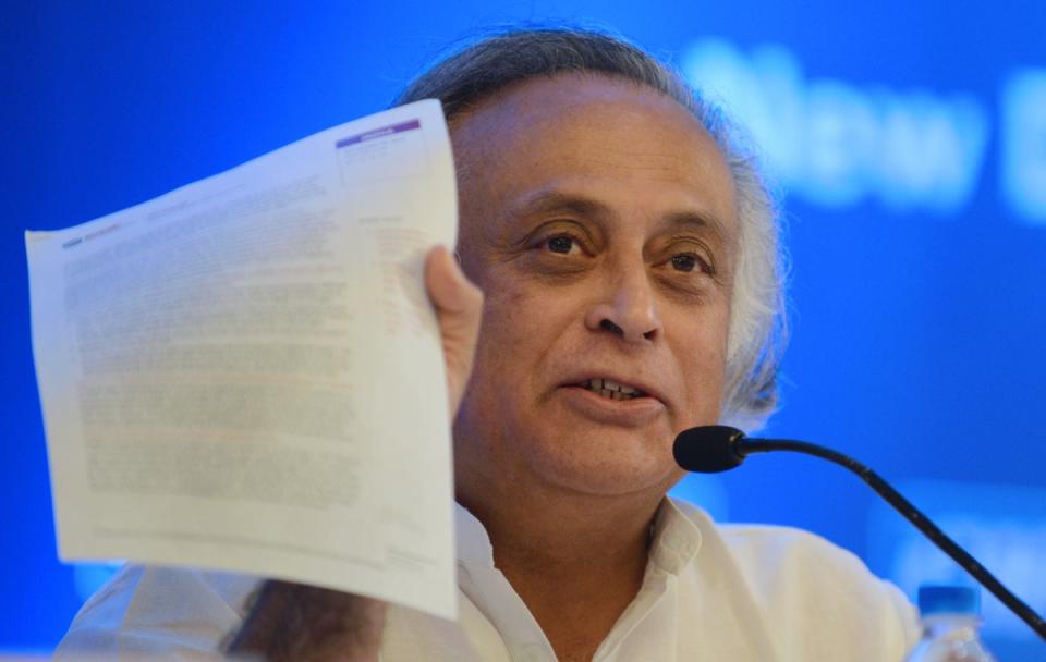 File: Jairam Ramesh addressing media (AFP via Getty Images)