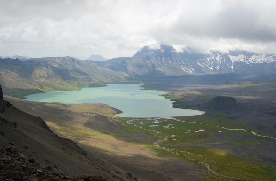 Surprise Lake from Rim of crater at Aniakchak National Monument and Preserve.