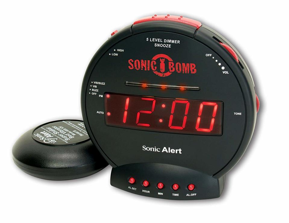 sonic bomb vibrating alarm clock on a white background