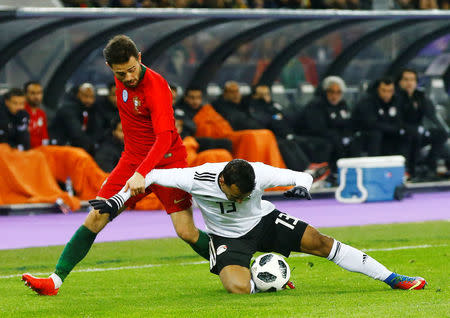 Soccer Football - International Friendly - Portugal vs Egypt - Letzigrund, Zurich, Switzerland - March 23, 2018 Portugal's Bernardo Silva in action with Egypt’s Mohamed Abdel-Shafy REUTERS/Arnd Wiegmann