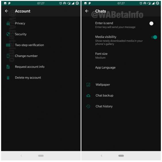 How dark mode in WhatsApp appears for beta users (WhatsApp/ Wabetainfo)