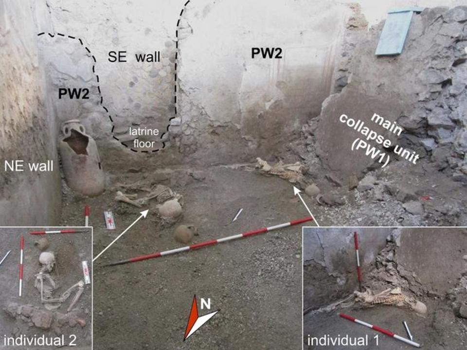 Un mapa de la zona que indica la ubicación de los esqueletos (Parque Arqueológico de Pompeya)