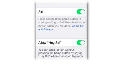 Siri settings screen