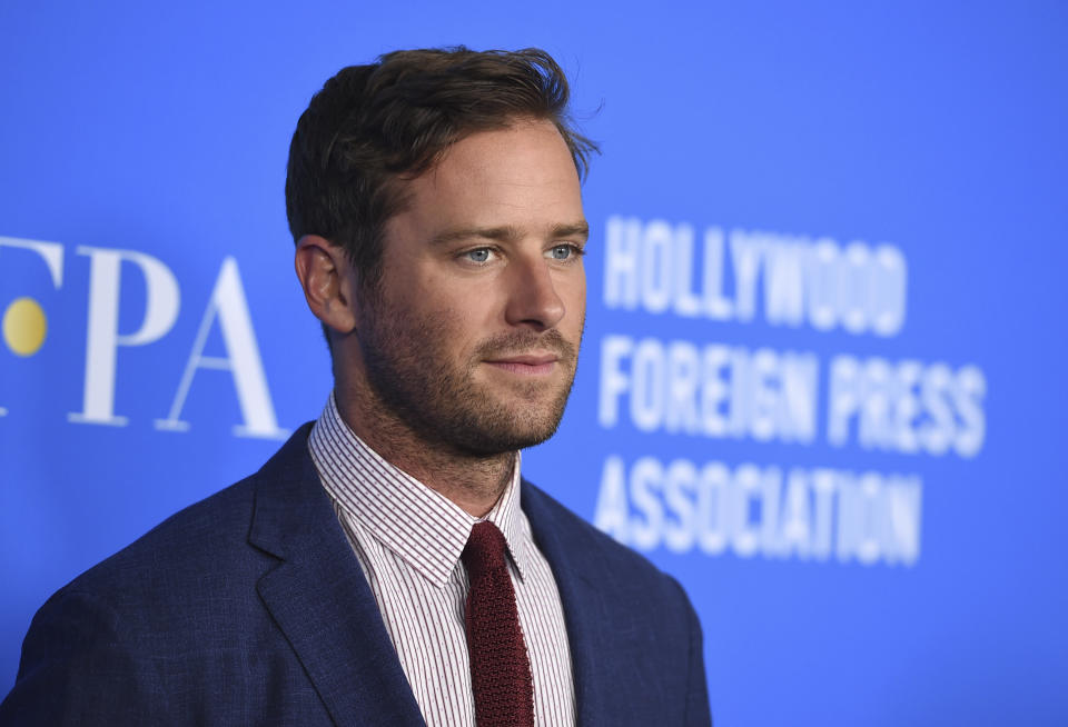 Armie Hammer arrives at the Hollywood Foreign Press Association Grants Banquet at the Beverly Wilshire Hotel on Wednesday, Aug. 2, 2017, in Beverly Hills, Calif. (Photo by Jordan Strauss/Invision/AP)