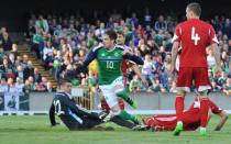 Football Soccer - Northern Ireland v Belarus - International Friendly - Windsor Park, Belfast, Northern Ireland - 27/5/16 Northern Ireland's Kyle Lafferty scores their first goal Reuters / Clodagh Kilcoyne