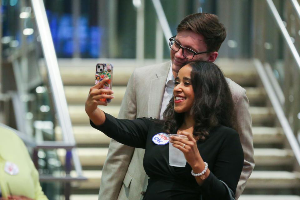 Guests attend Joy Hofmeister’s gubernatorial watch party Tuesday at the Oklahoma History Center in Oklahoma City.