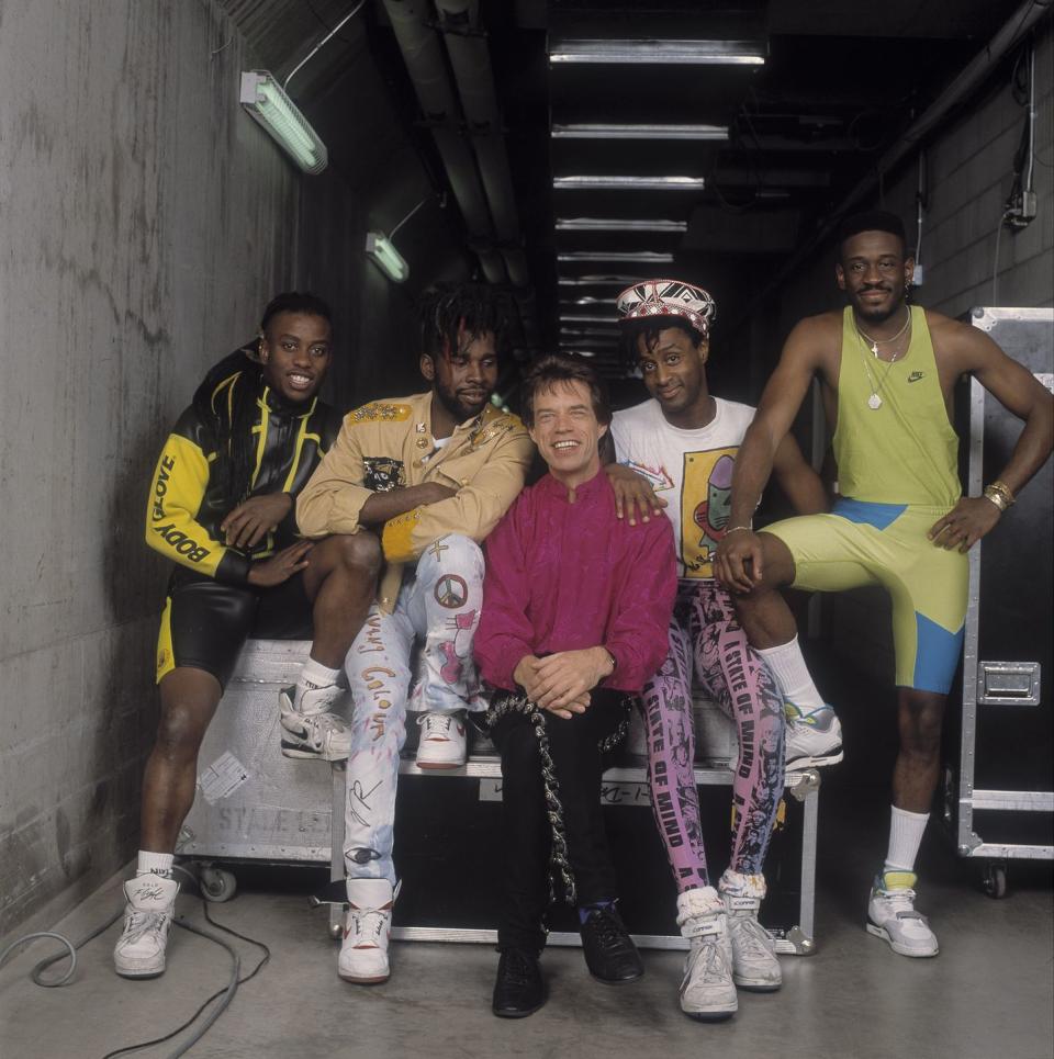 <p>The popular '80s band, Living Colour, poses for a picture with Mick Jagger backstage at Olympic Stadium in Montreal, Canada in 1989. The band was on tour with the The Rolling Stones during their Steel Wheels tour. </p>