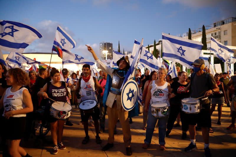 Demonstration against Israeli PM Benjamin Netanyahu and his nationalist coalition government's judicial overhaul, in Tel Aviv