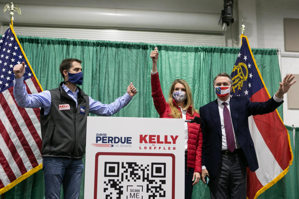 From left, Tom Cotton, Kelly Loeffler and David Purdue