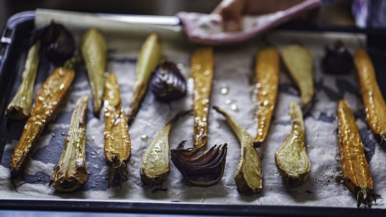 tray of roasted root vegetables