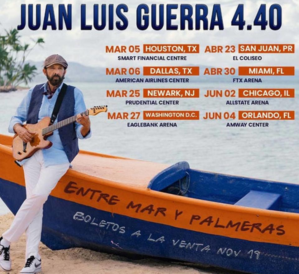 Juan Luis Guerra y la 4.40 llega a Miami con la gira 'Entre Mar y Palmeras'. En el FTX Arena el 30 de abril. 