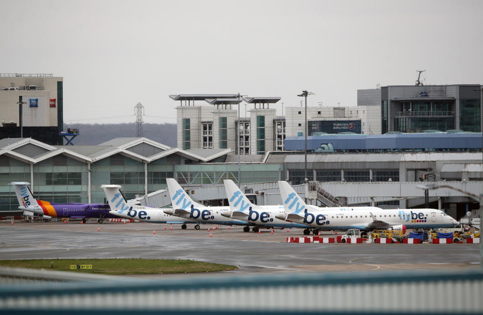 Flybe planes grounded as they recently went into administration seen at Birmingham Airport.