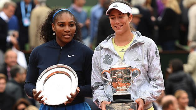 Serena and Muguruza at the 2016 French Open. Image: Getty